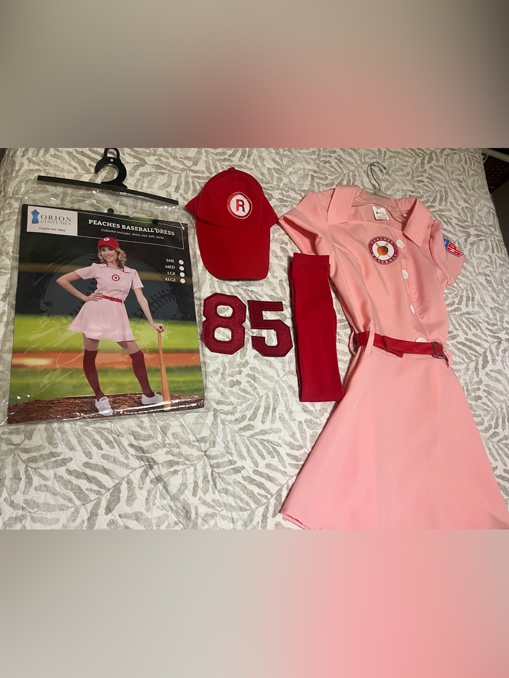 Orion Peaches Pink Baseball Dress Costume with Red Accents